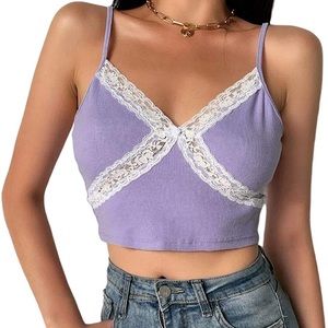 purple lace trim spaghetti strap crop top y2k 90s trendy party street vintage